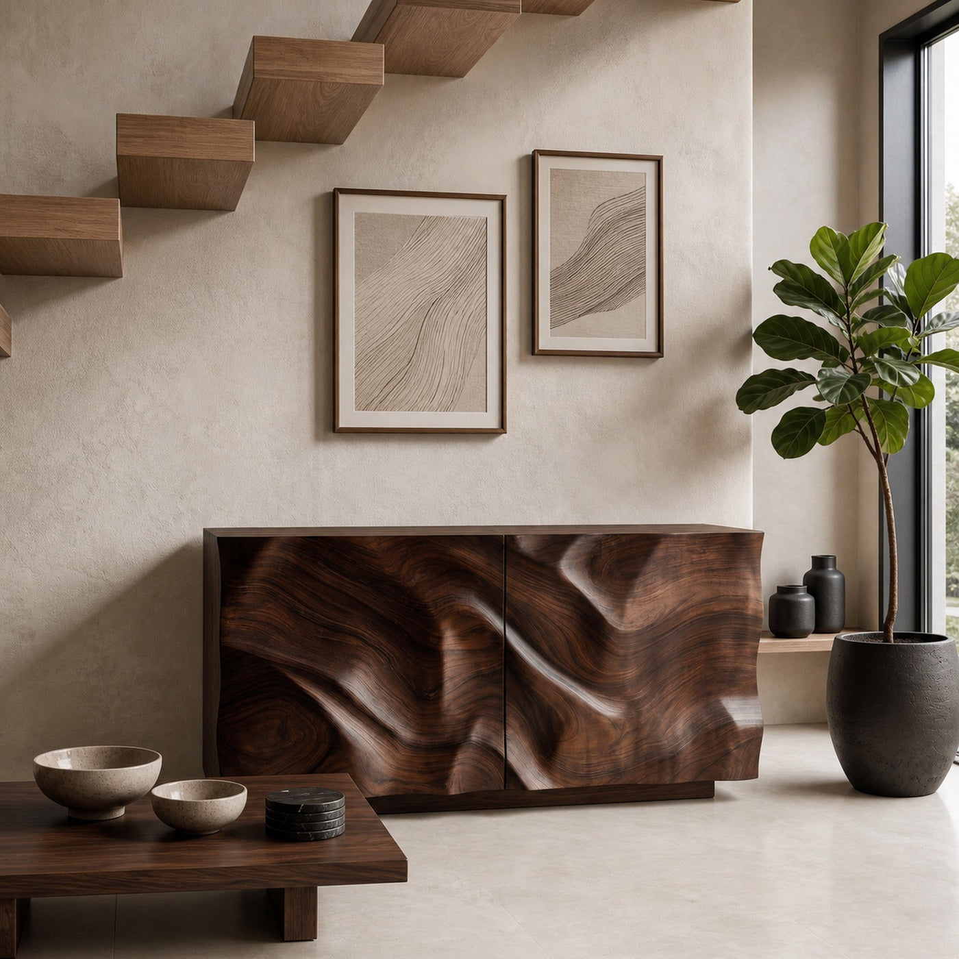 Organic Wood Sculptural Console Table For Home Decor - product view 7