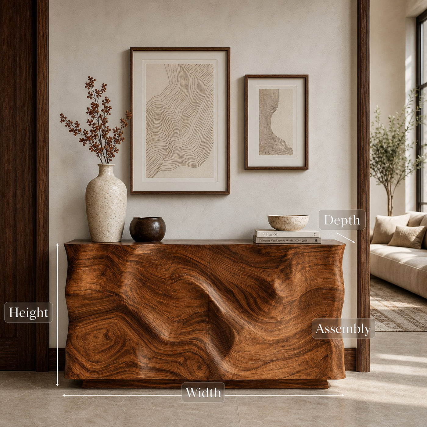 Organic Wood Sculptural Console Table For Home Decor - product view 8