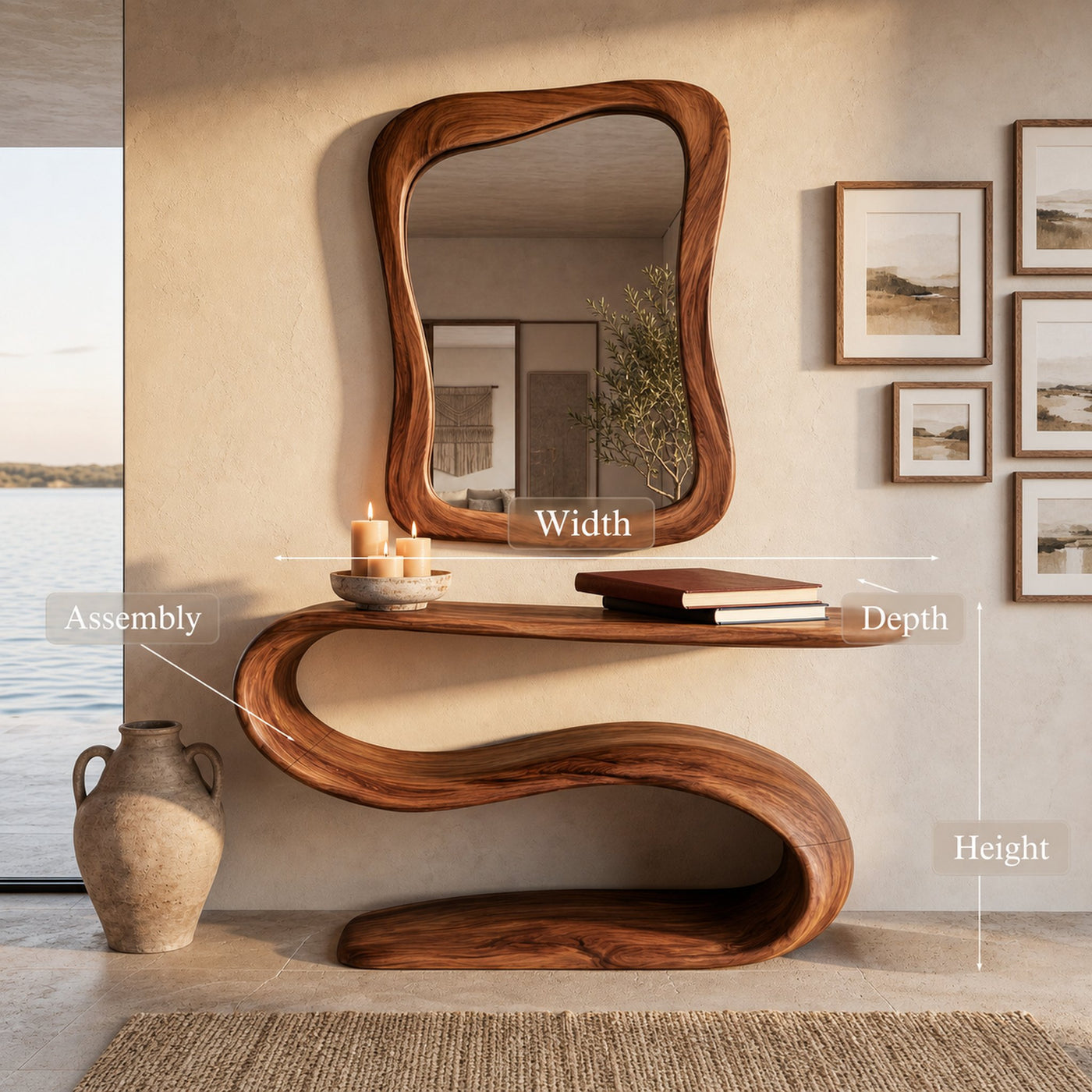Organic Wooden Console Table With Sculptural Undulating Base For Living - product view 8