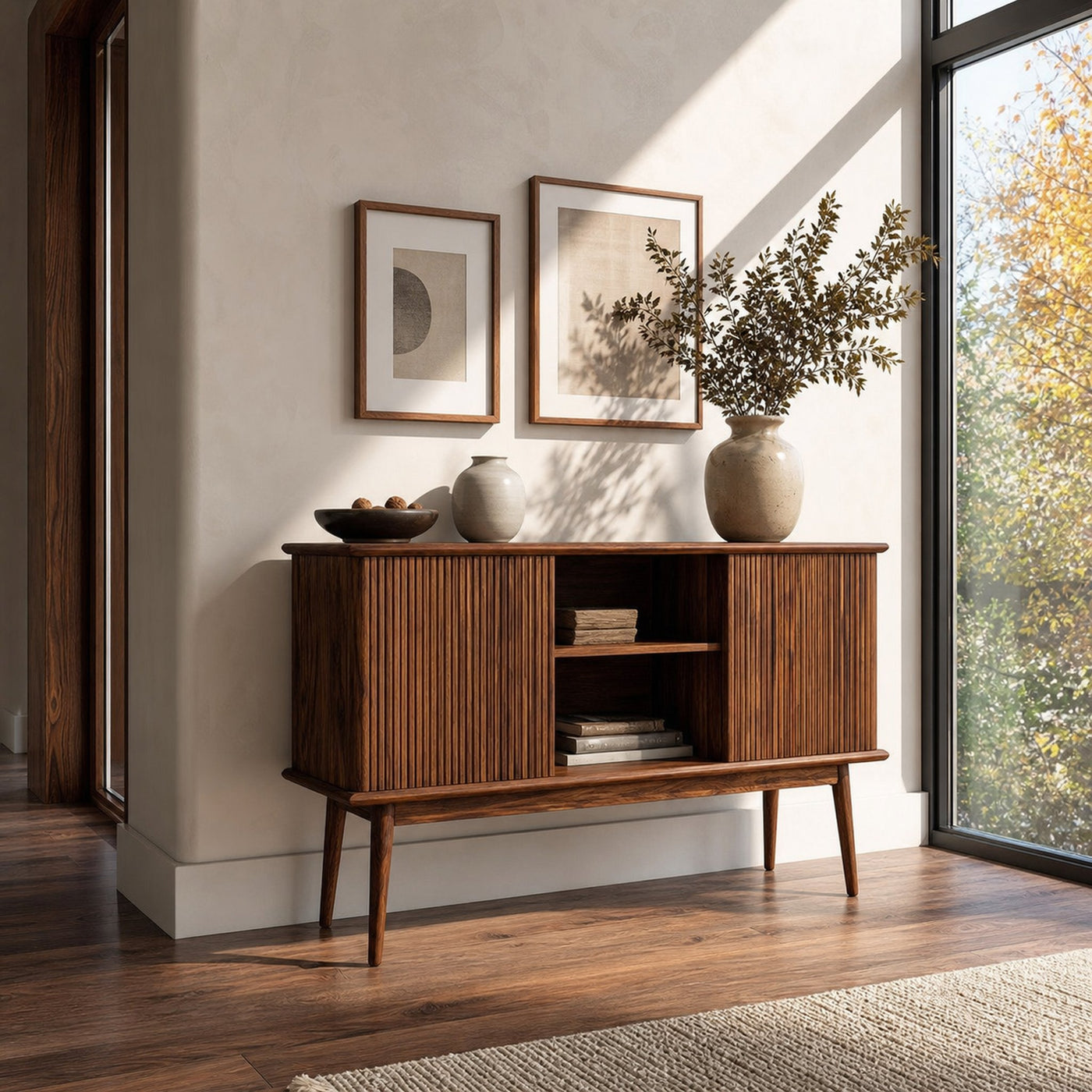 Organic Wooden Fluted Console Table For Entryway - product view 2