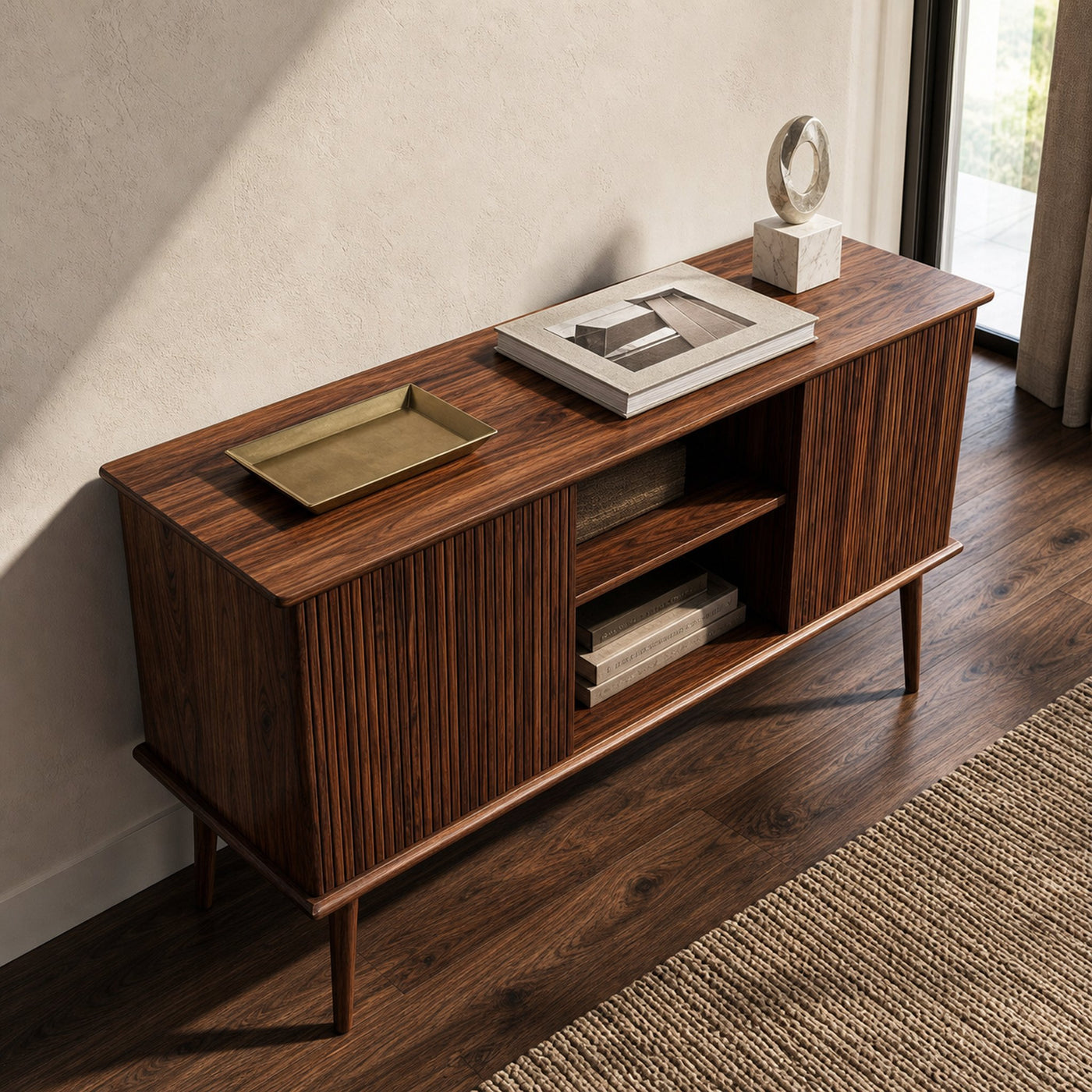 Organic Wooden Fluted Console Table For Entryway - product view 3