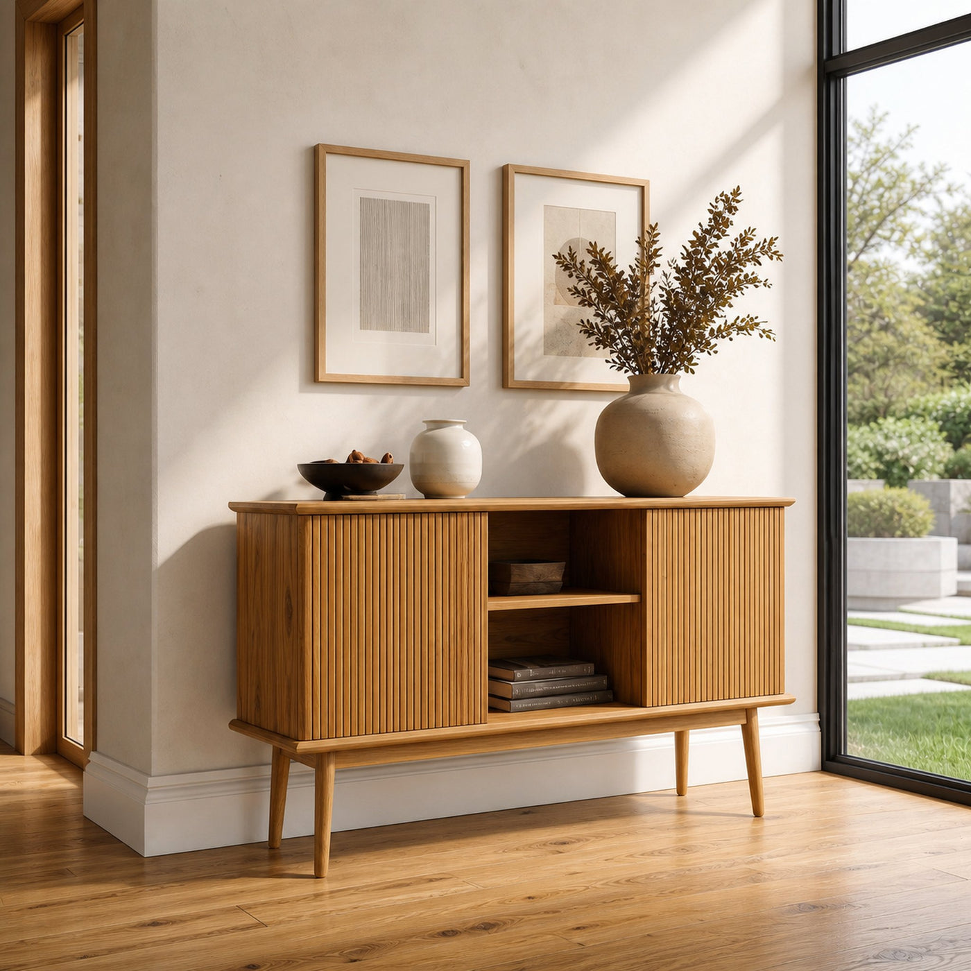 Organic Wooden Fluted Console Table For Entryway - product view 5