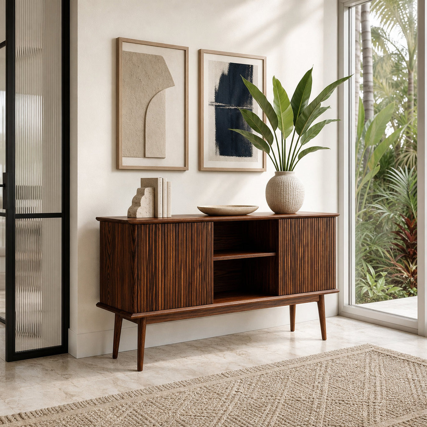 Organic Wooden Fluted Console Table For Entryway - product view 6