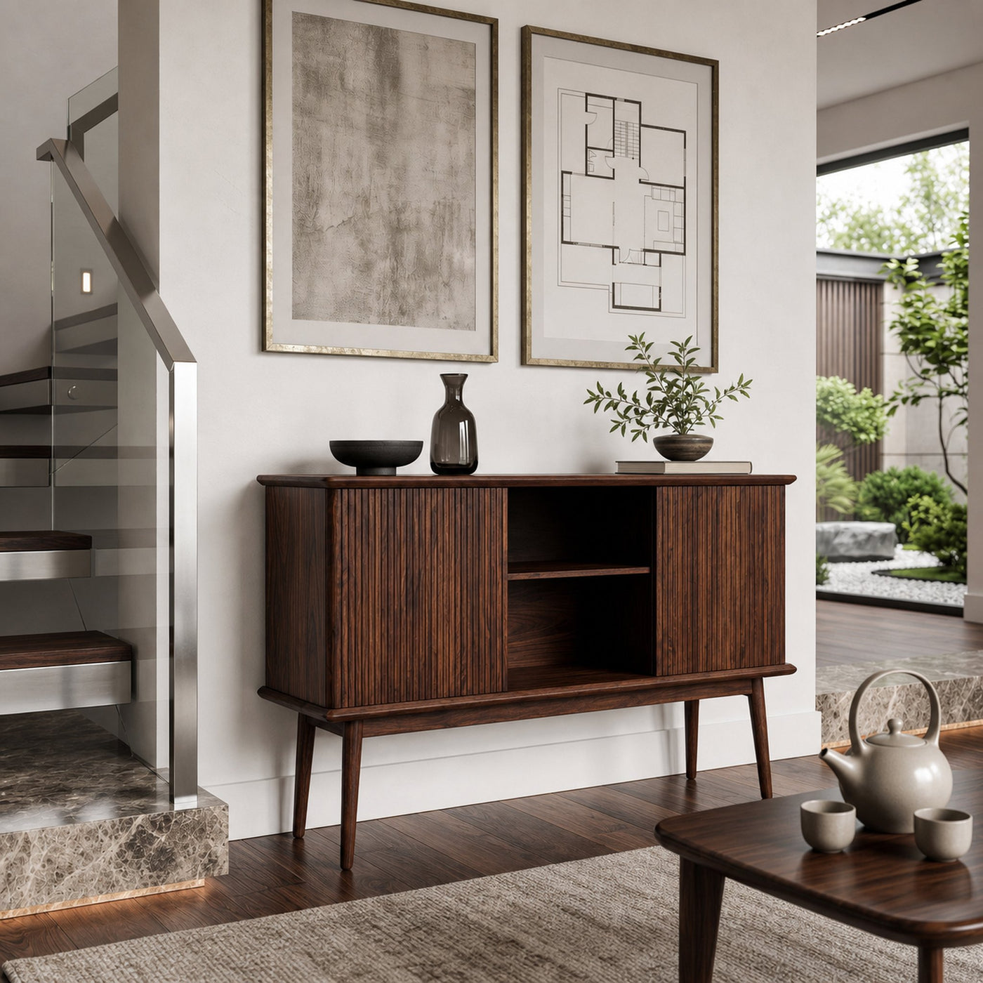 Organic Wooden Fluted Console Table For Entryway - product view 7