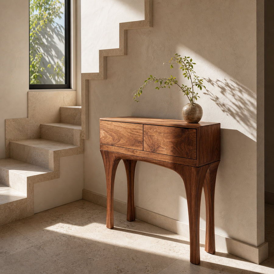 Organic Wooden Tapered Console Table For Living Room