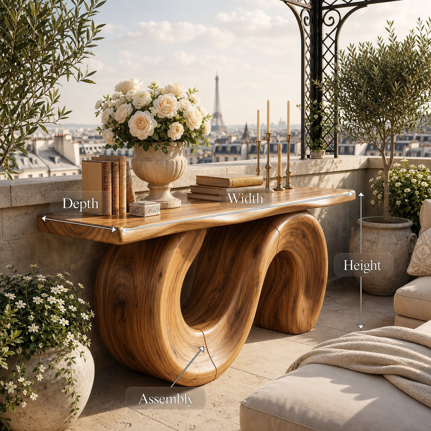 Parisian Wooden Console Table For Terrace Styling - product view 8