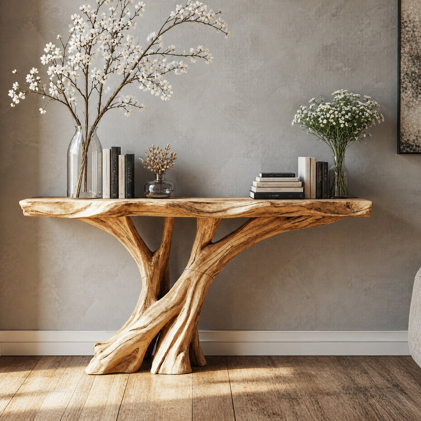 Perfect Natural Wood Console Table For A Functional Living Room
