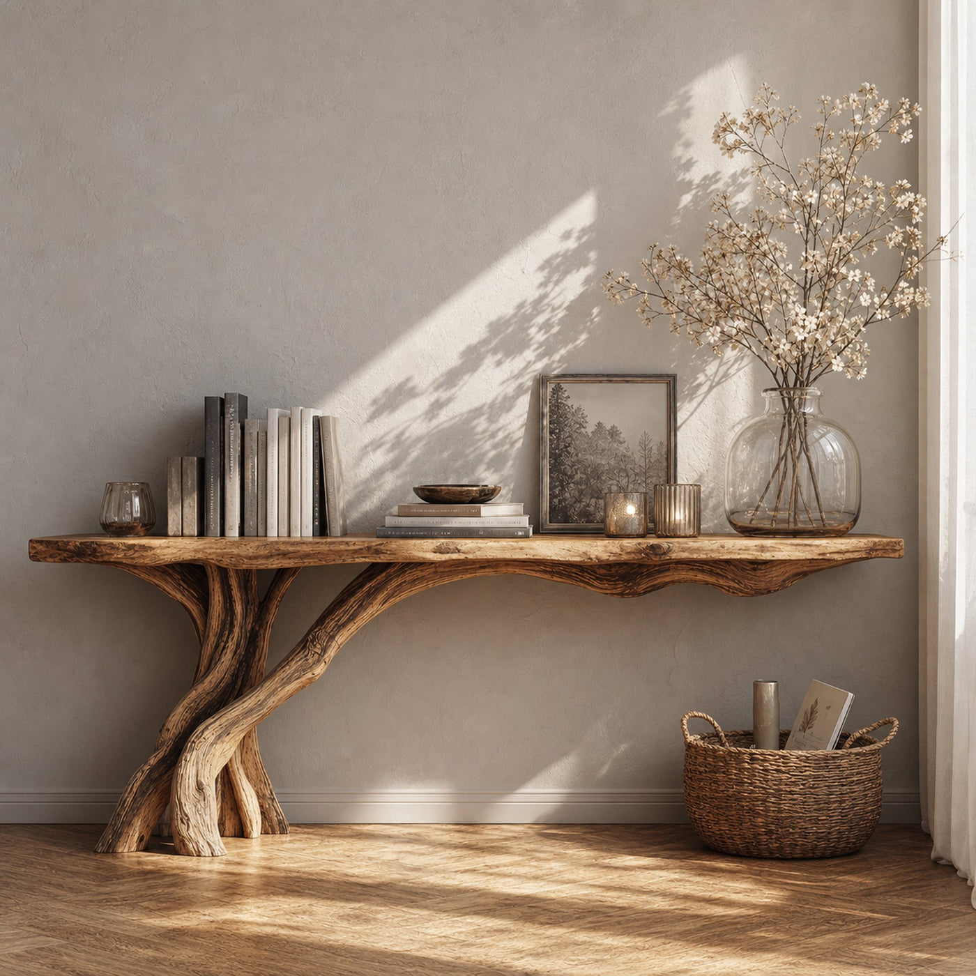 Practical Wood Console Table For Organized Living Room Spaces