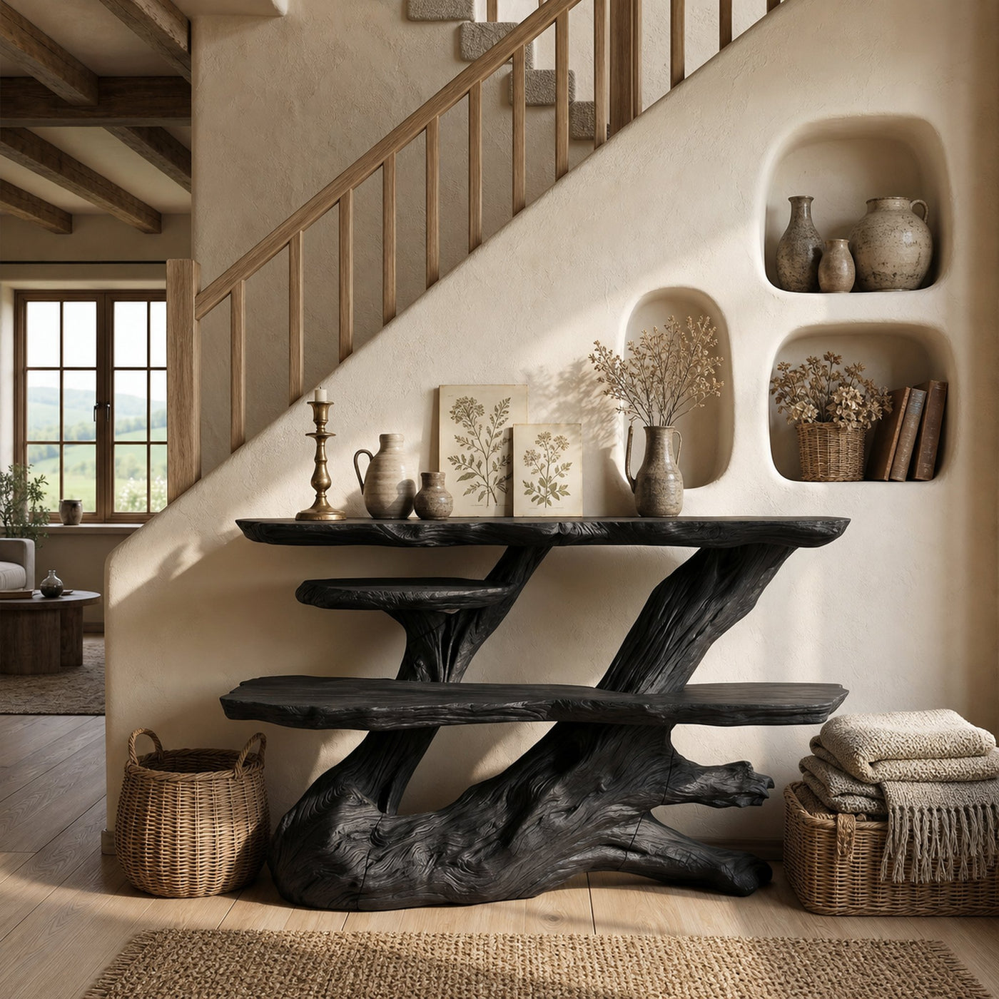 Resort Black Wood Console Table For Poolside Villa