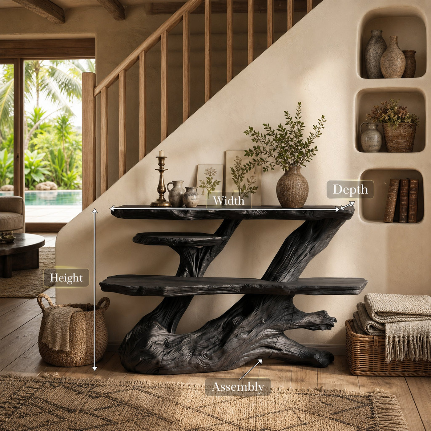 Resort Black Wood Console Table For Poolside Villa - product view 8