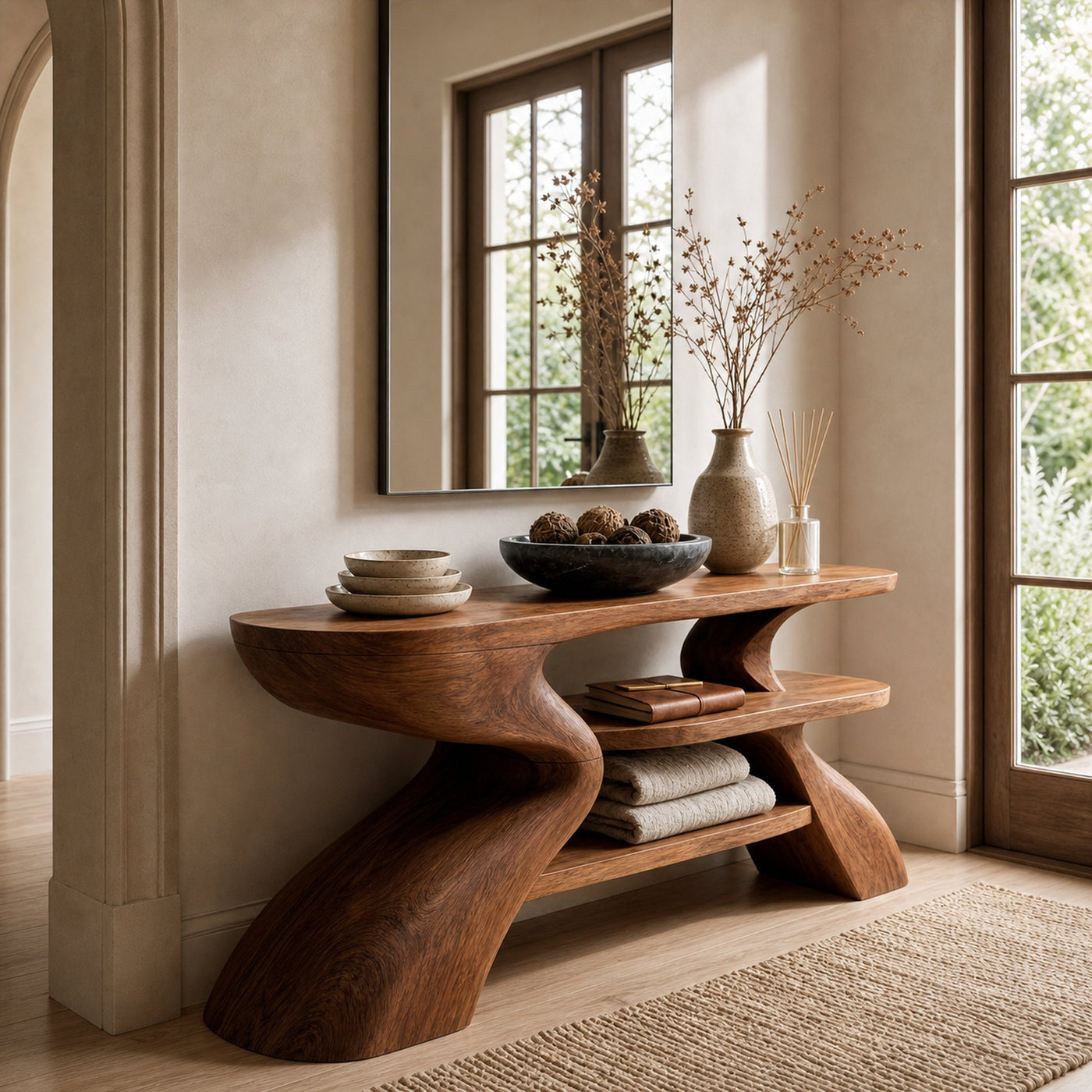 Rustic Artistic Style Console Table Natural Wood Living Room Entryway