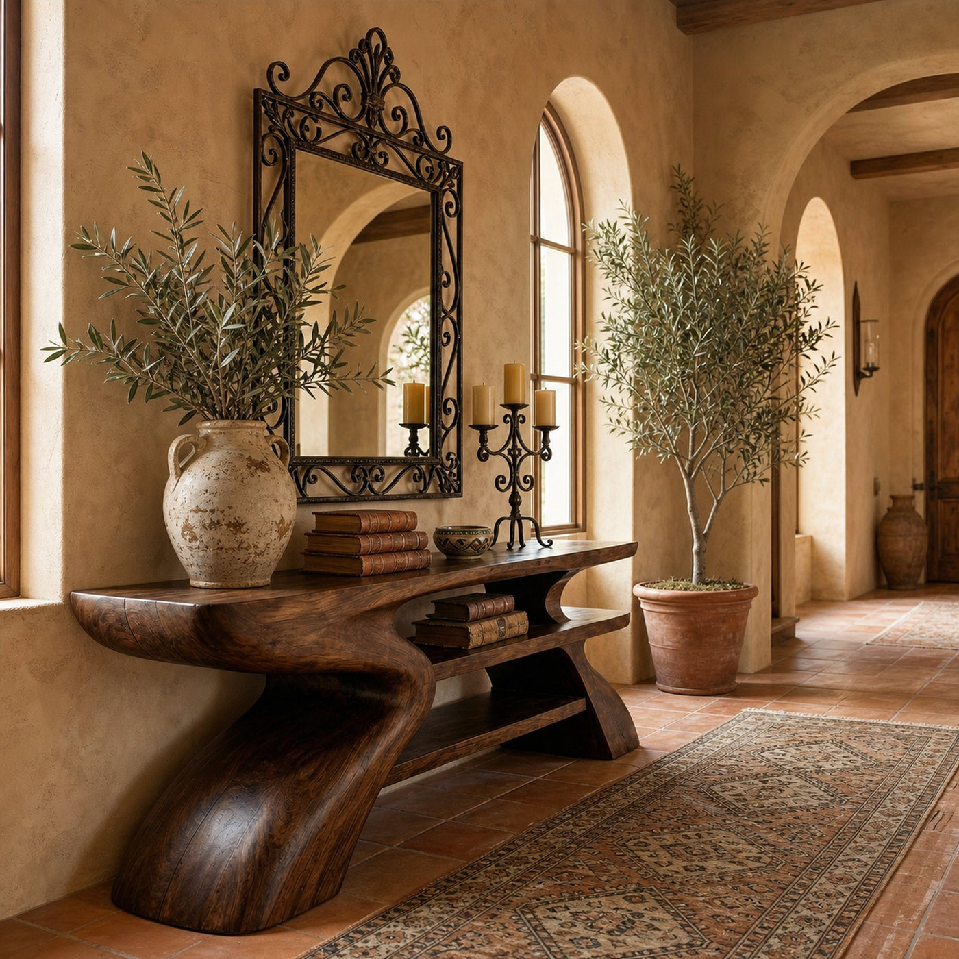 Rustic Artistic Style Console Table Natural Wood Living Room Entryway - product view 6