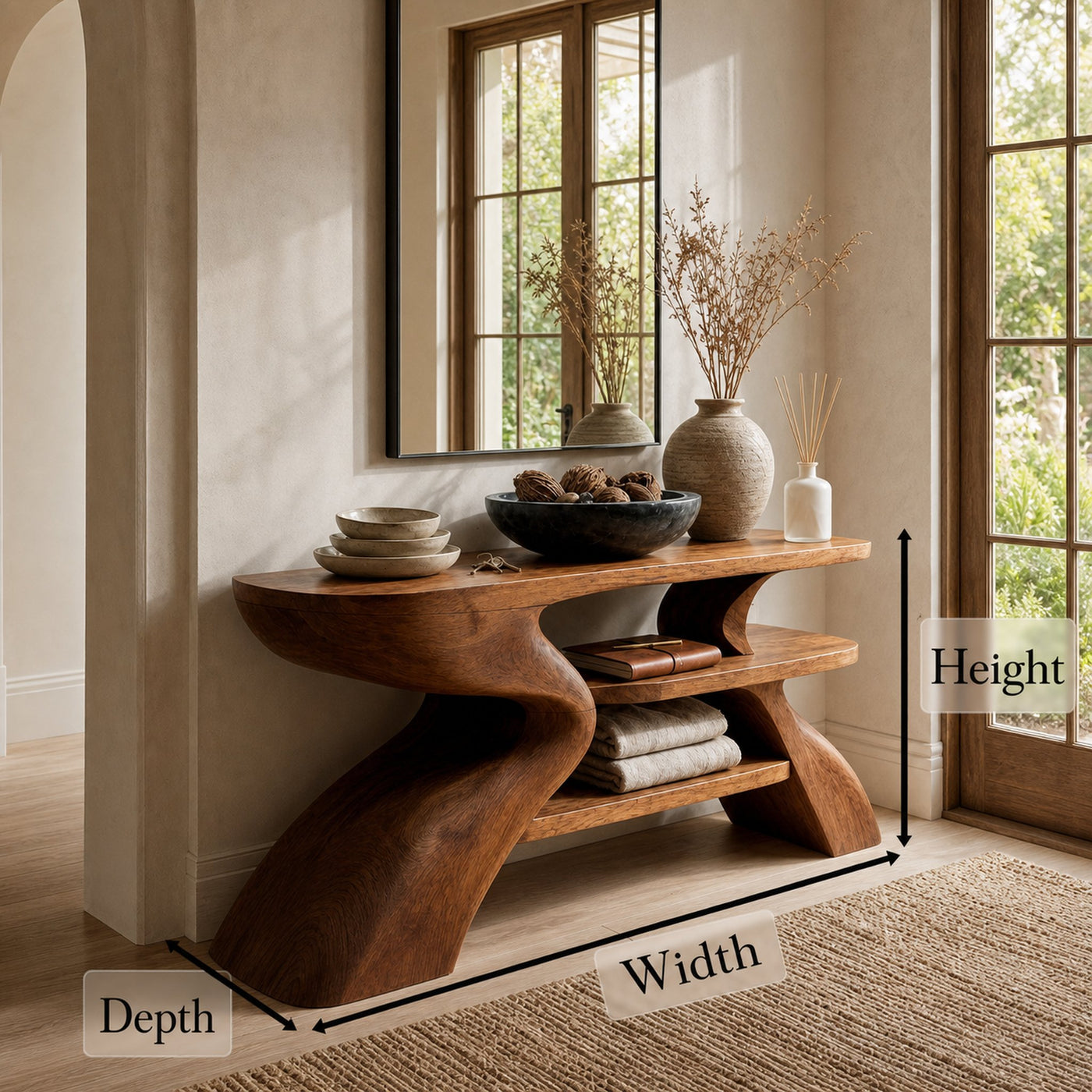 Rustic Artistic Style Console Table Natural Wood Living Room Entryway - product view 7