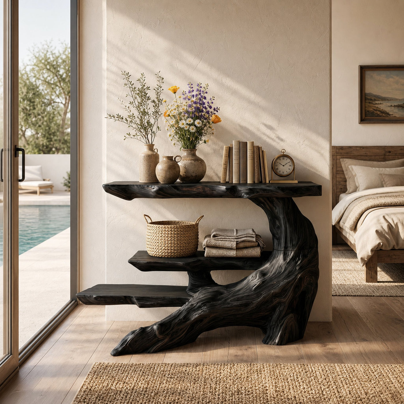 Rustic Black Wood Console Table For Coffee Bar Styling