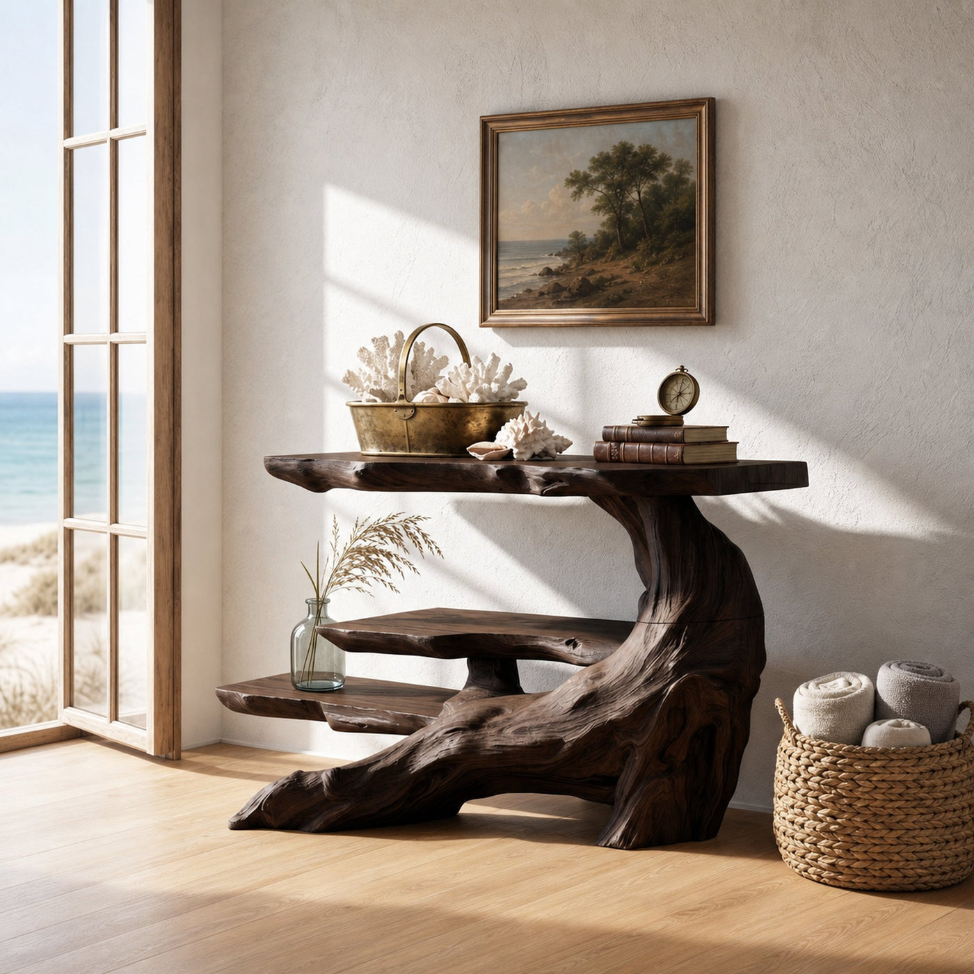 Rustic Black Wood Console Table For Coffee Bar Styling - product view 7