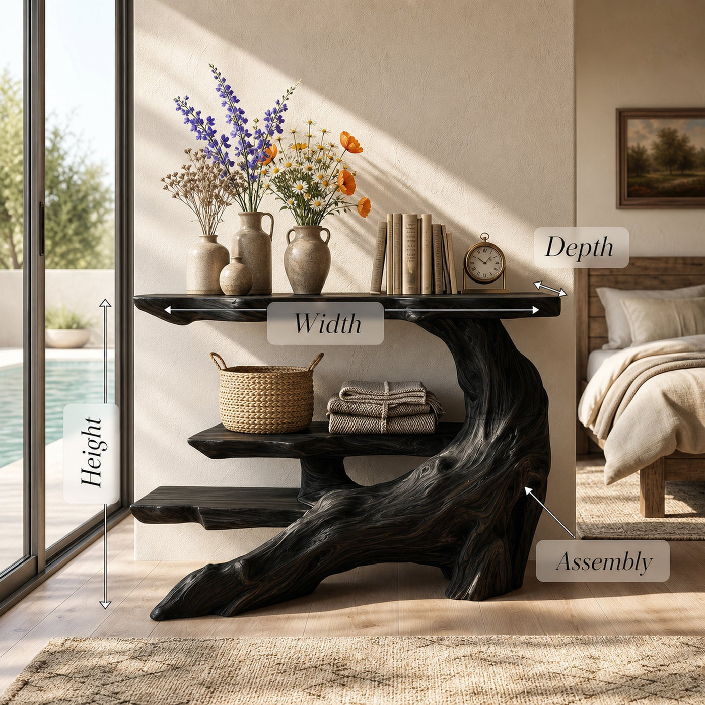 Rustic Black Wood Console Table For Coffee Bar Styling - product view 8