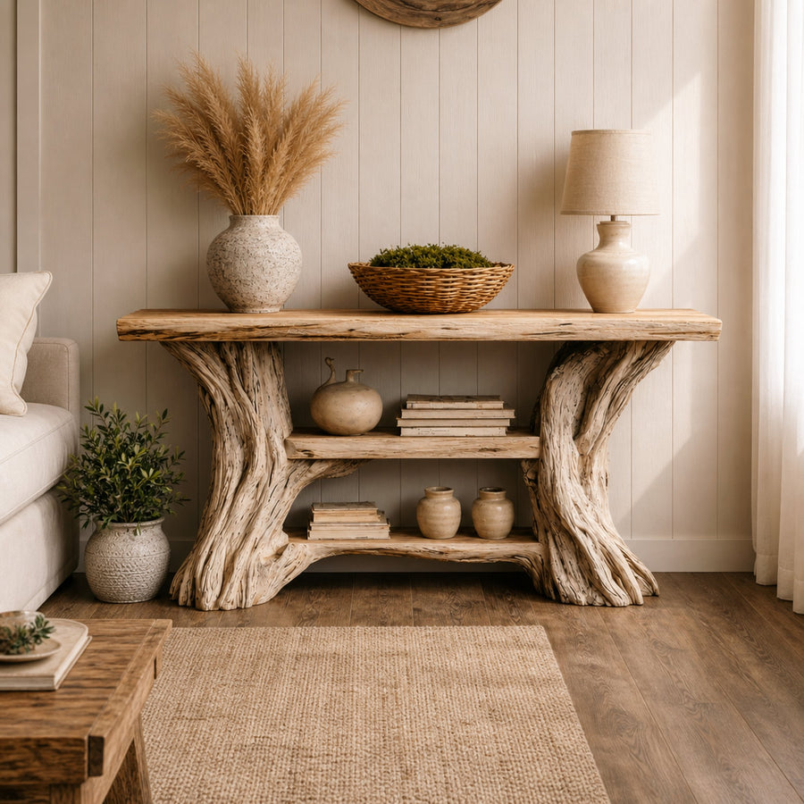 Rustic Branch Console Table Solid Wood Entryway