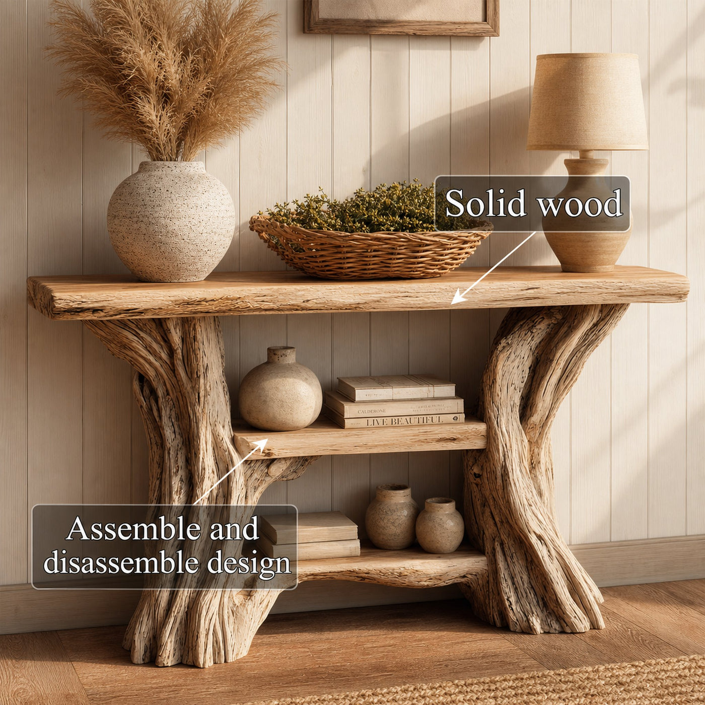 Rustic Branch Console Table Solid Wood Entryway - product view 3