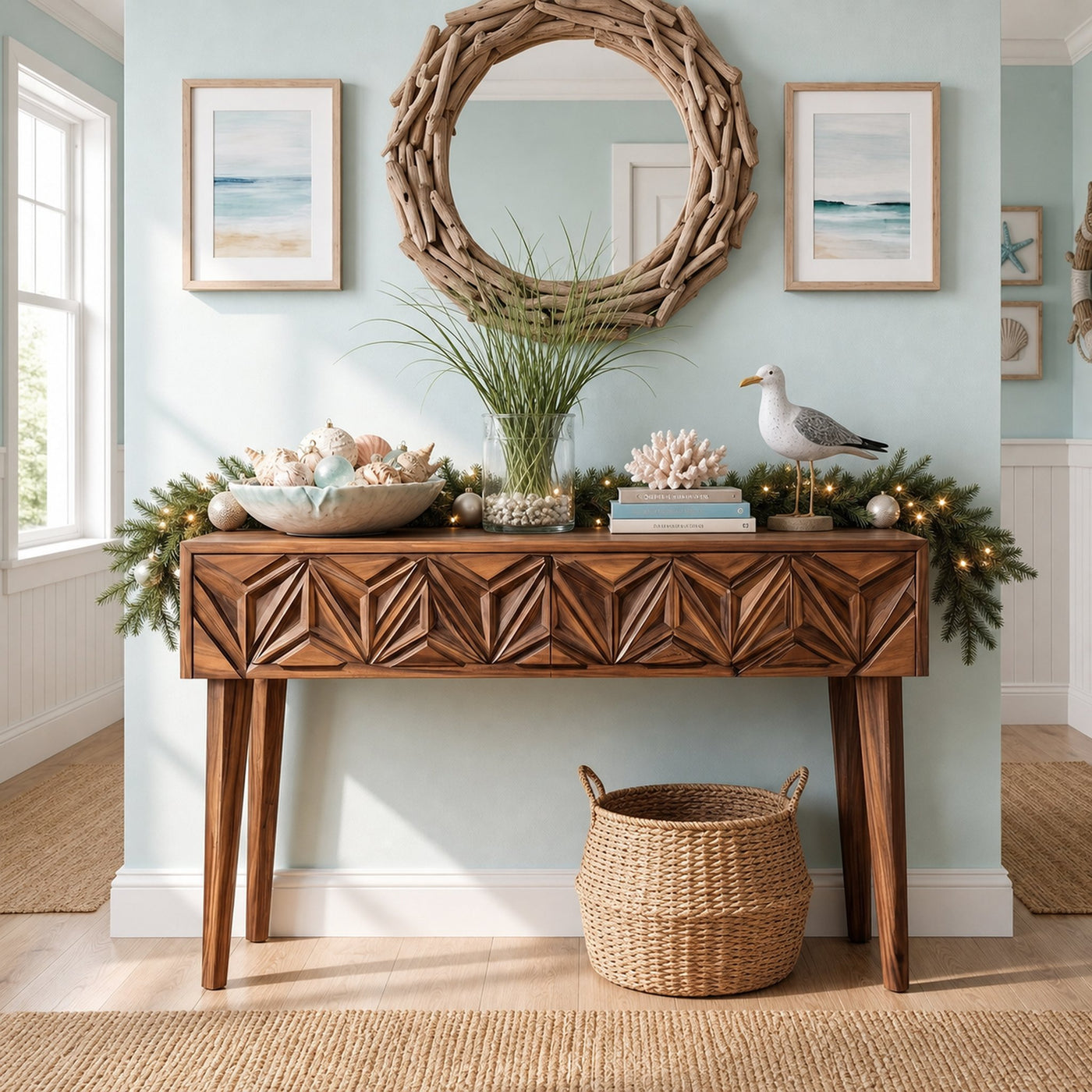Rustic Carved Console Table Christmas Entryway Holiday Decor - product view 6
