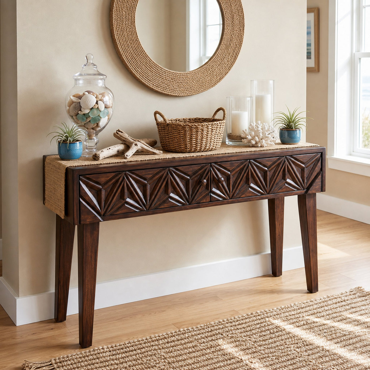 Rustic Carved Console Table Christmas Entryway Holiday Decor - product view 7