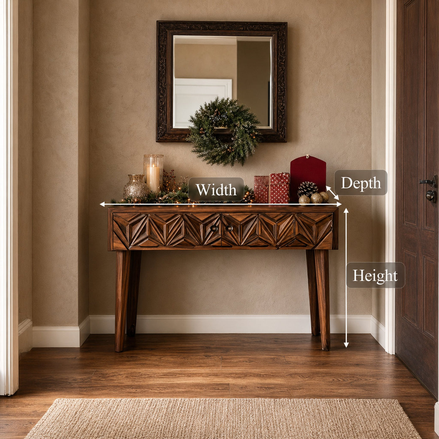 Rustic Carved Console Table Christmas Entryway Holiday Decor - product view 8