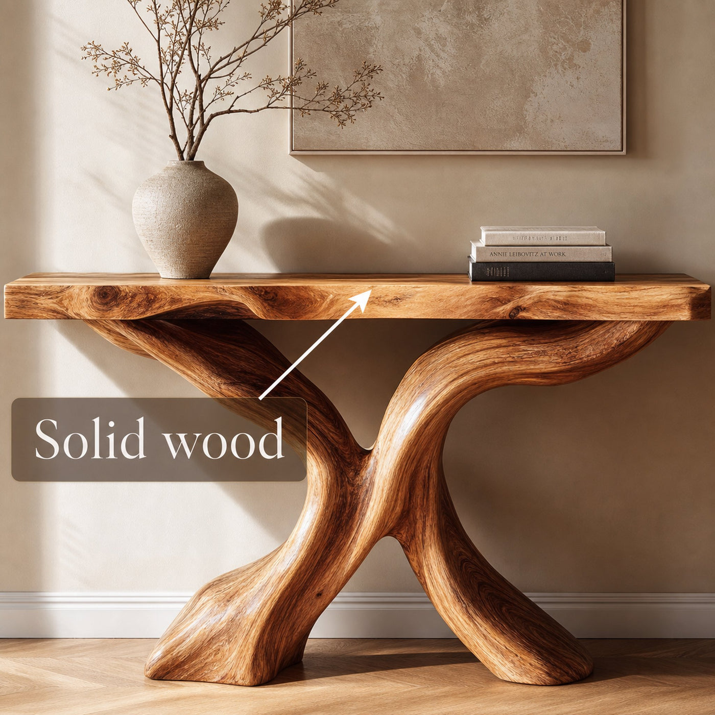 Rustic Console Table Carved X-Base Wood Entryway - product view 4