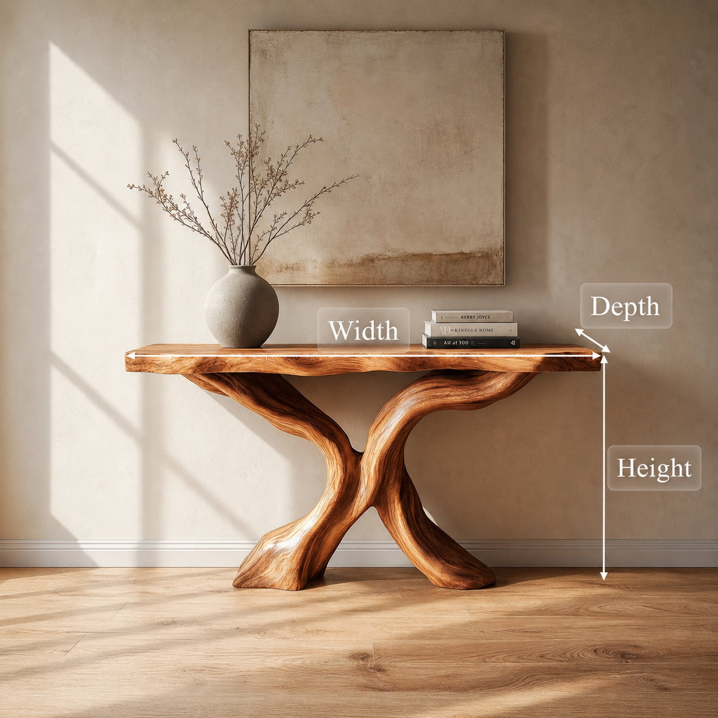 Rustic Console Table Carved X-Base Wood Entryway - product view 5