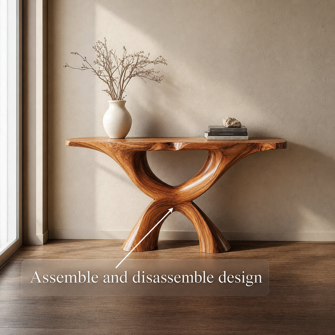 Rustic Console Table Carved X-Base Wood Entryway Living Room - product view 3