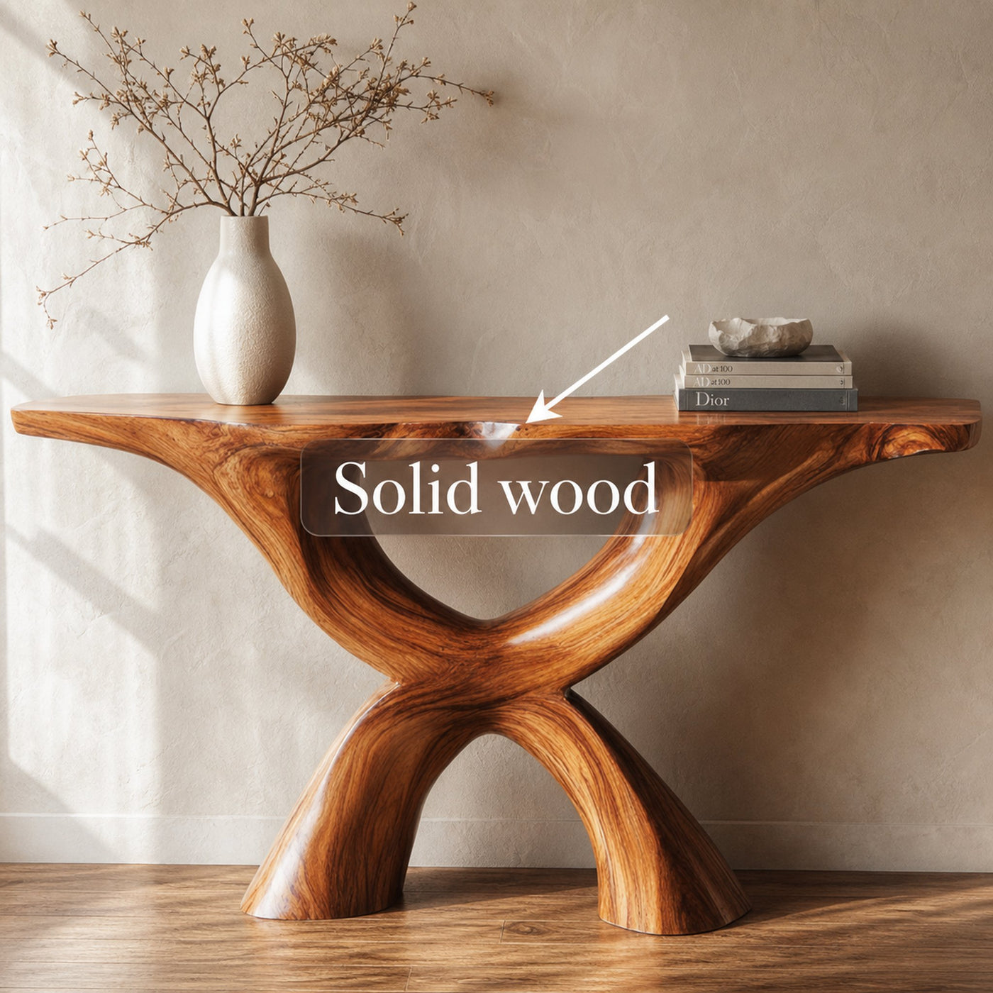 Rustic Console Table Carved X-Base Wood Entryway Living Room - product view 4