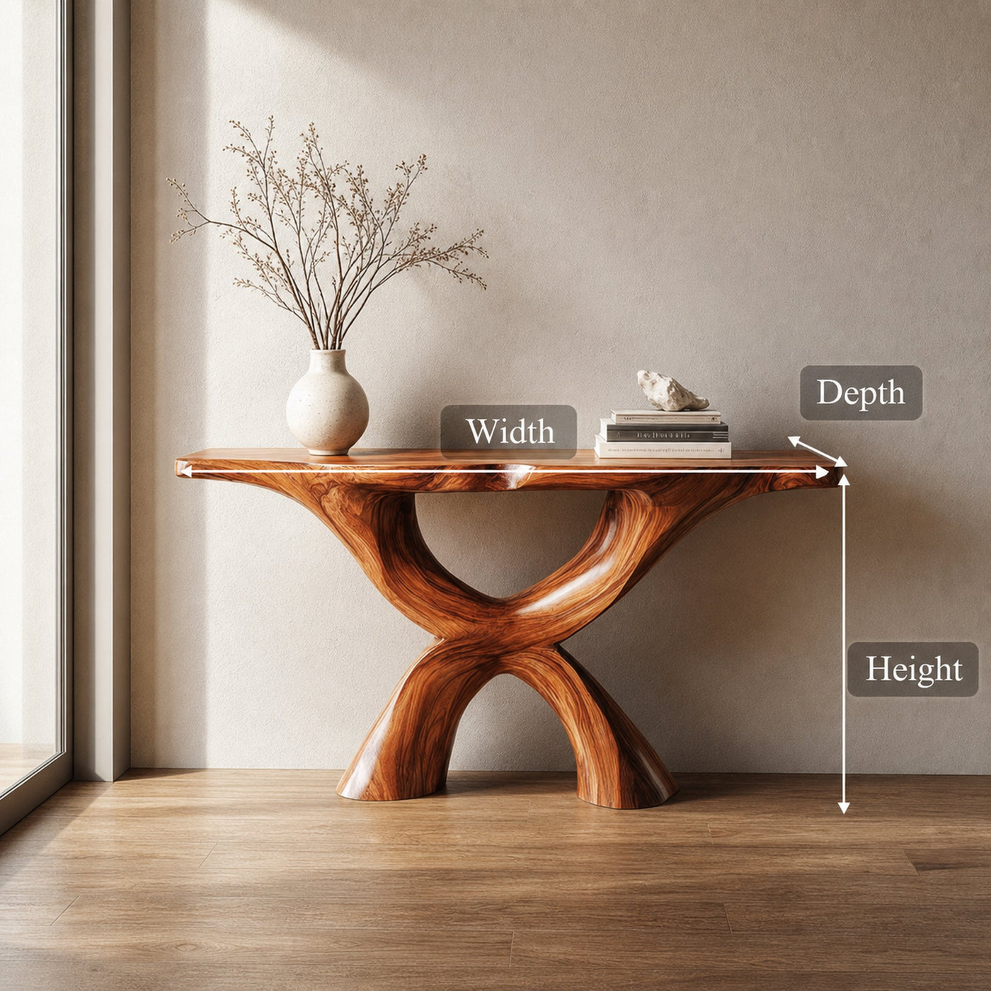 Rustic Console Table Carved X-Base Wood Entryway Living Room - product view 5
