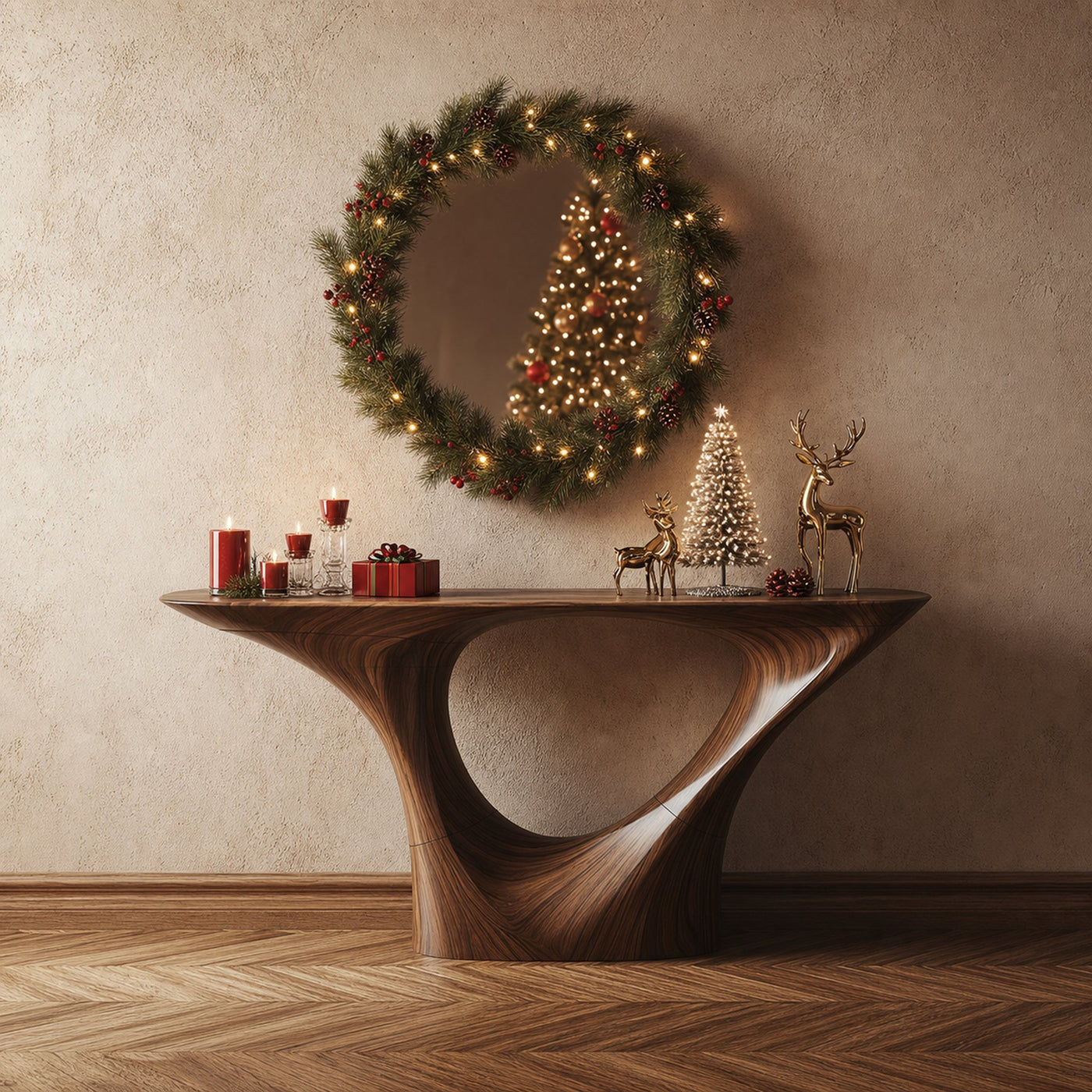 Rustic Console Table Christmas Entryway Display