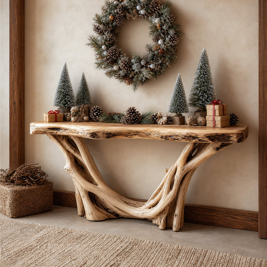Rustic Console Table Christmas Entryway Natural Design