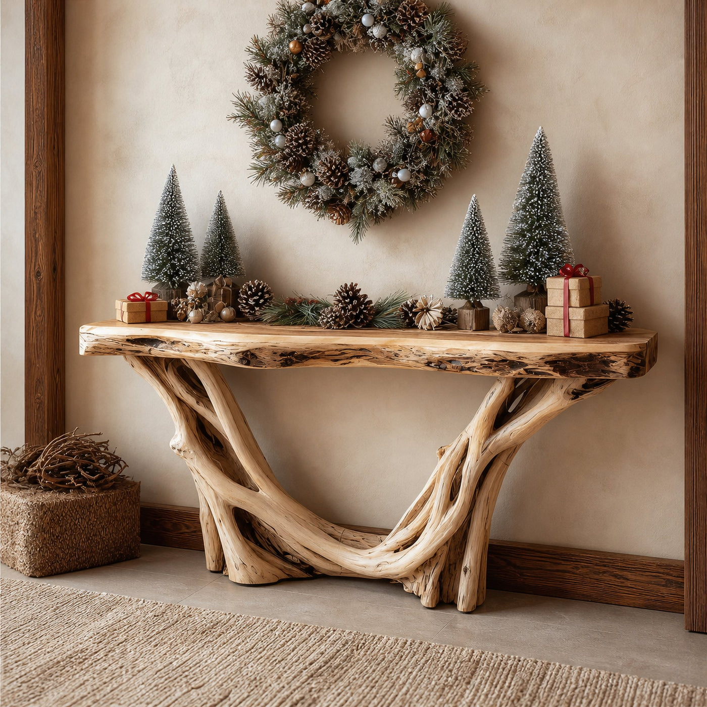 Rustic Console Table Christmas Entryway Natural Design