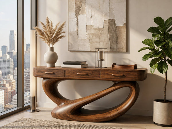 Lariat Wildfire Solid Wood Console Table with Loop Base