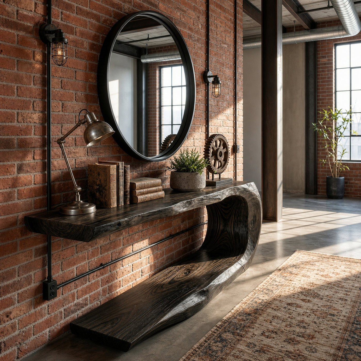 Rustic Console Table Natural Wood Entryway Living Room - product view 3