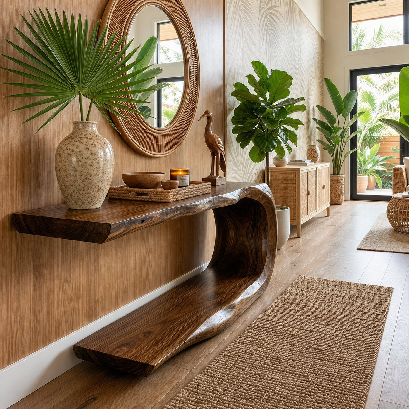 Rustic Console Table Natural Wood Entryway Living Room - product view 5
