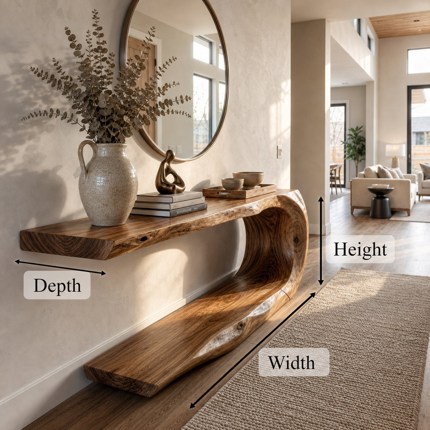 Rustic Console Table Natural Wood Entryway Living Room - product view 7