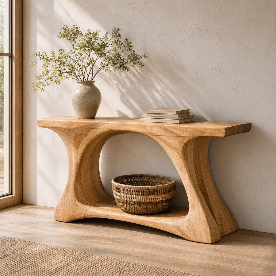 Rustic Console Table Organic Curved Base For Display