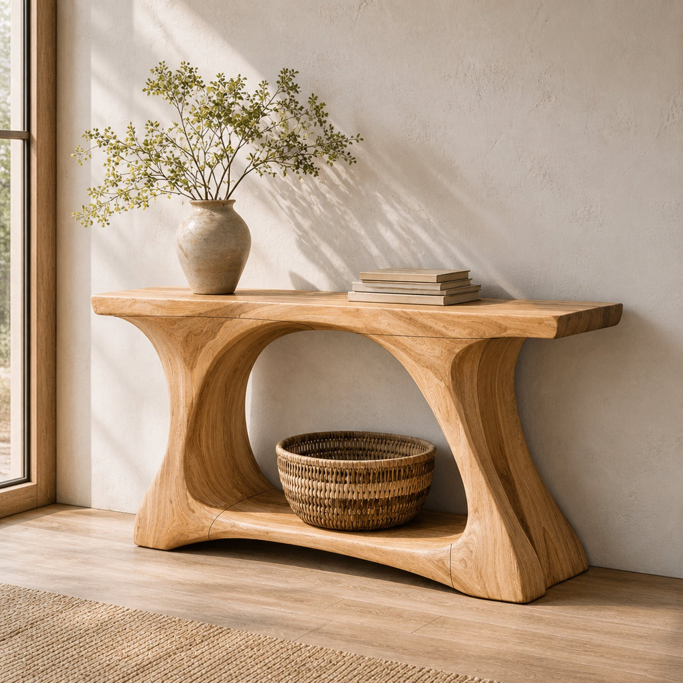 Rustic Console Table Organic Curved Base For Display