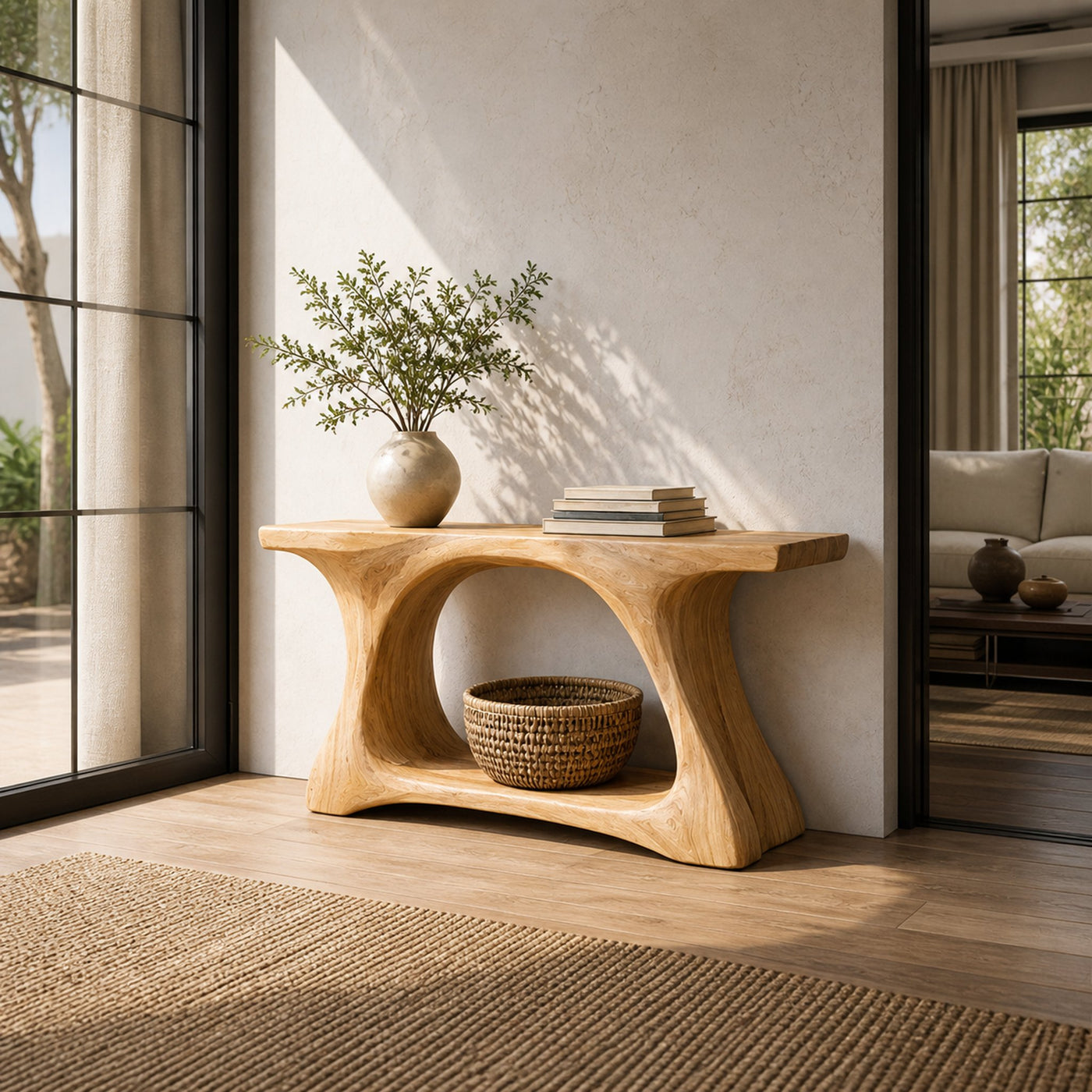 Rustic Console Table Organic Curved Base For Display - product view 2