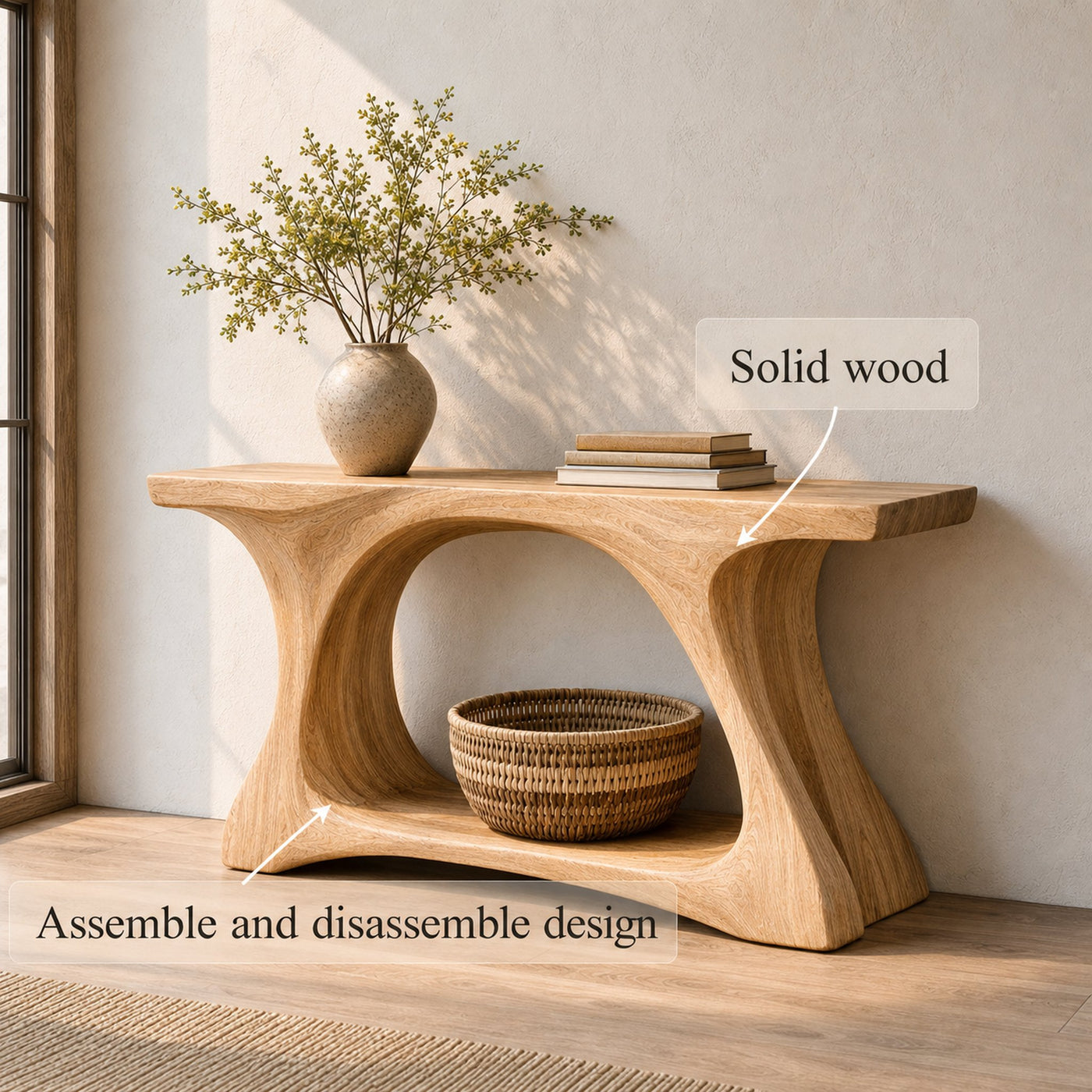 Rustic Console Table Organic Curved Base For Display - product view 3
