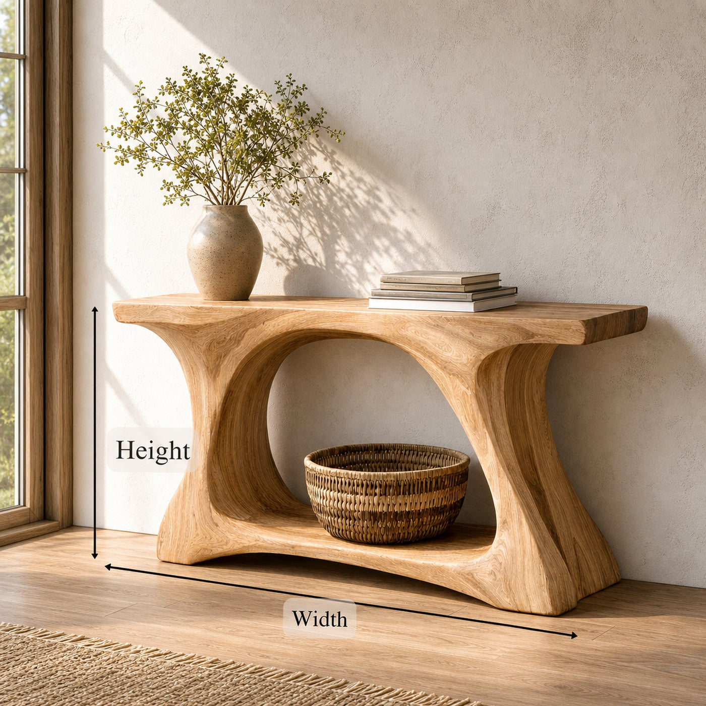 Rustic Console Table Organic Curved Base For Display - product view 4