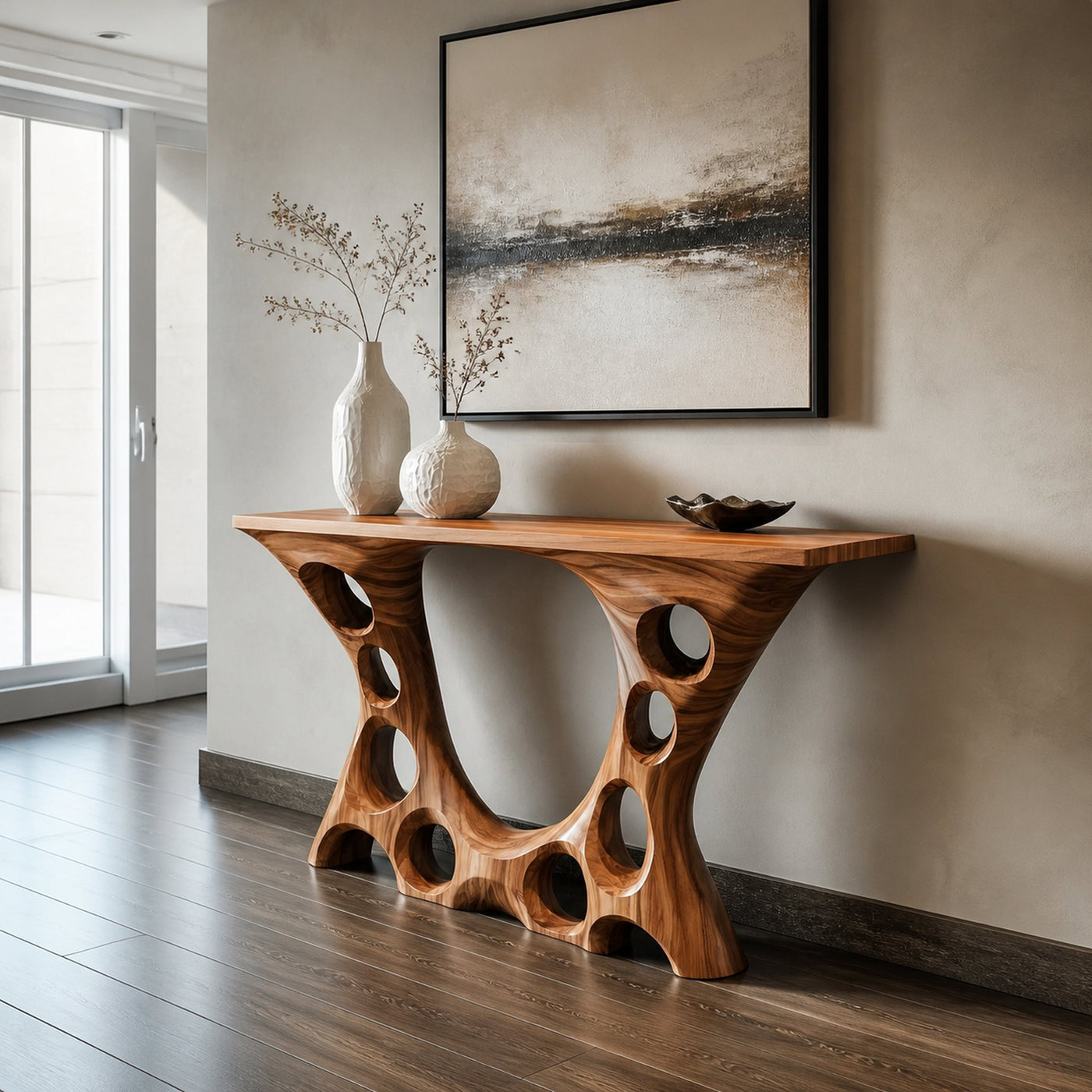 Rustic Console Table Organic Open Hole Design Grand Entryway - product view 2
