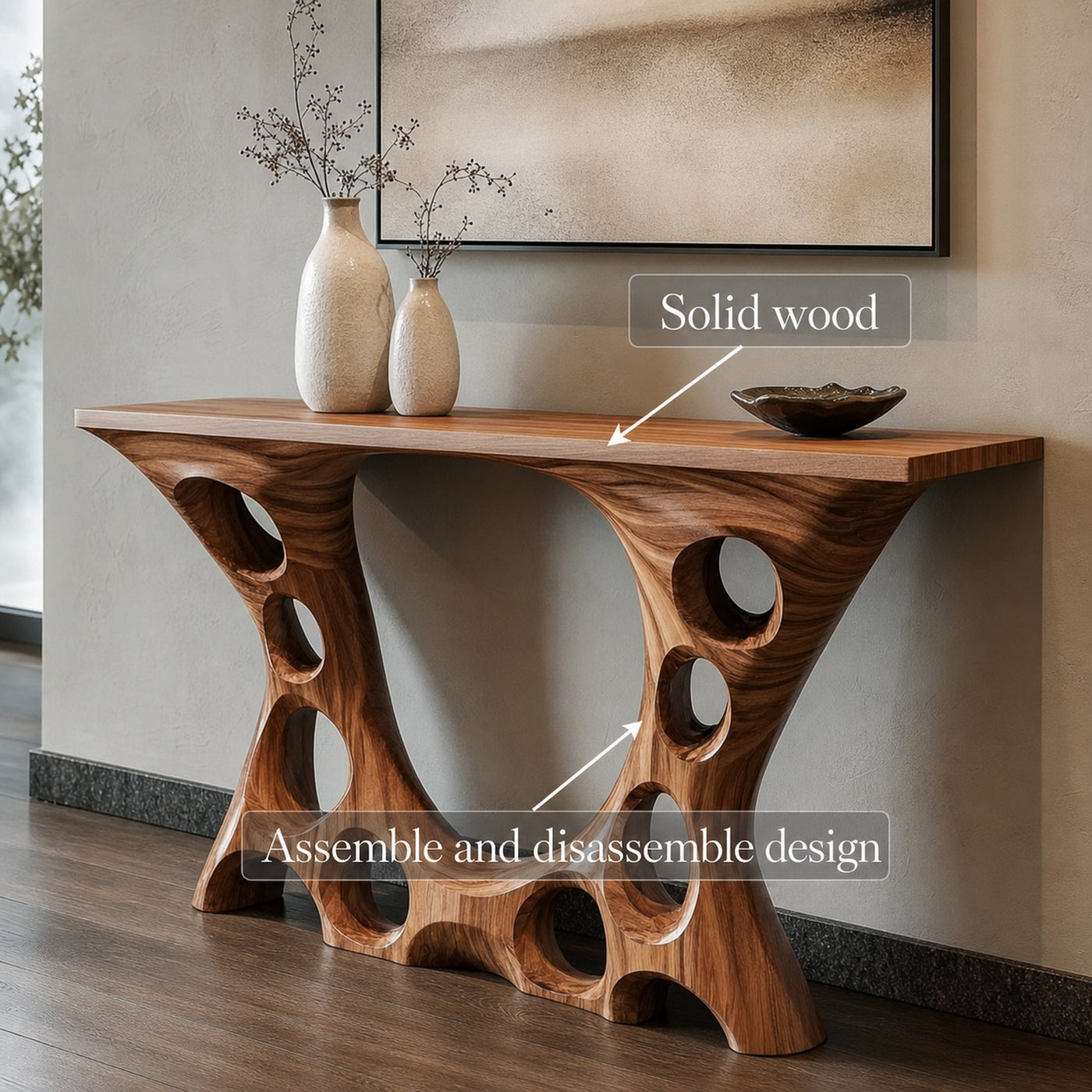 Rustic Console Table Organic Open Hole Design Grand Entryway - product view 3