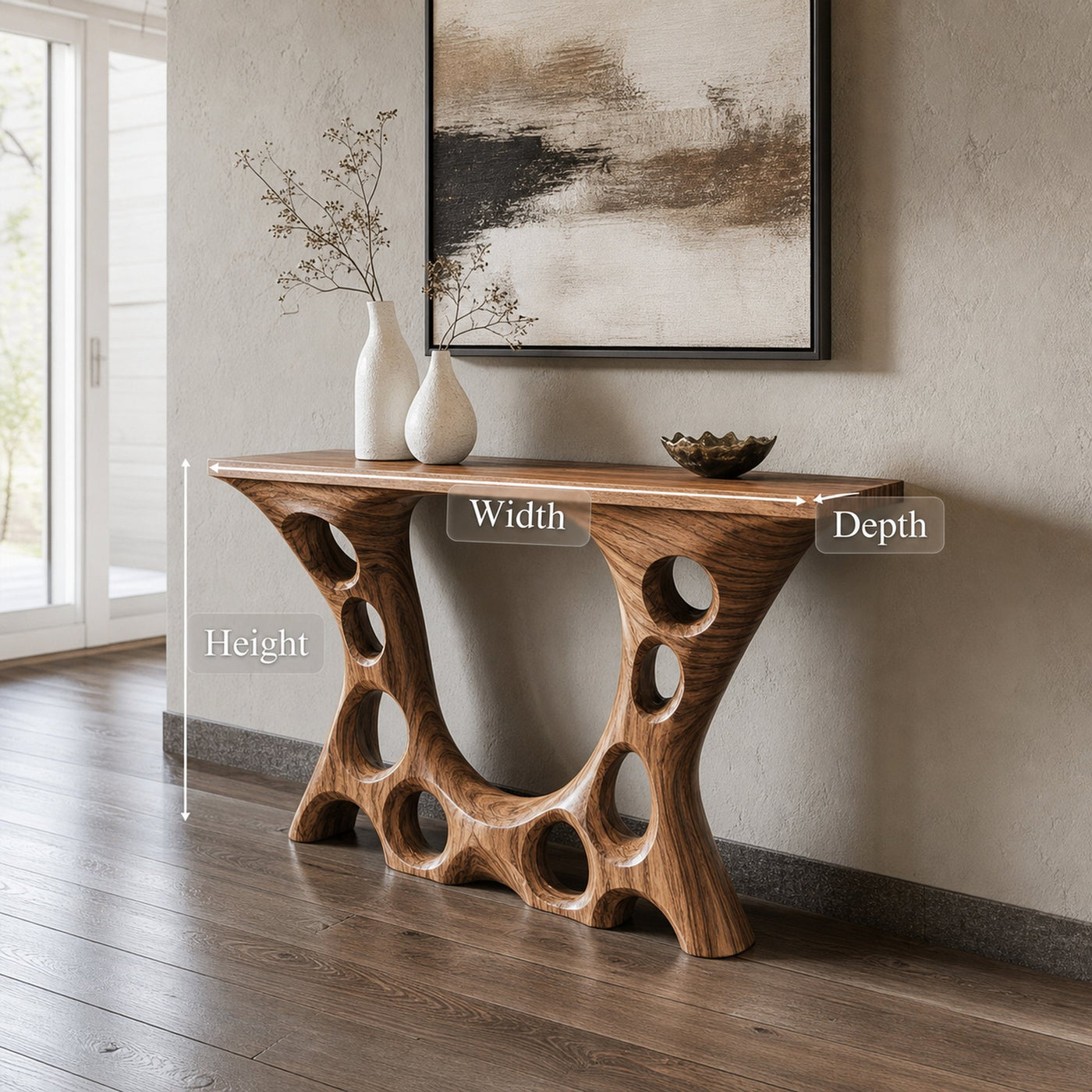 Rustic Console Table Organic Open Hole Design Grand Entryway - product view 4