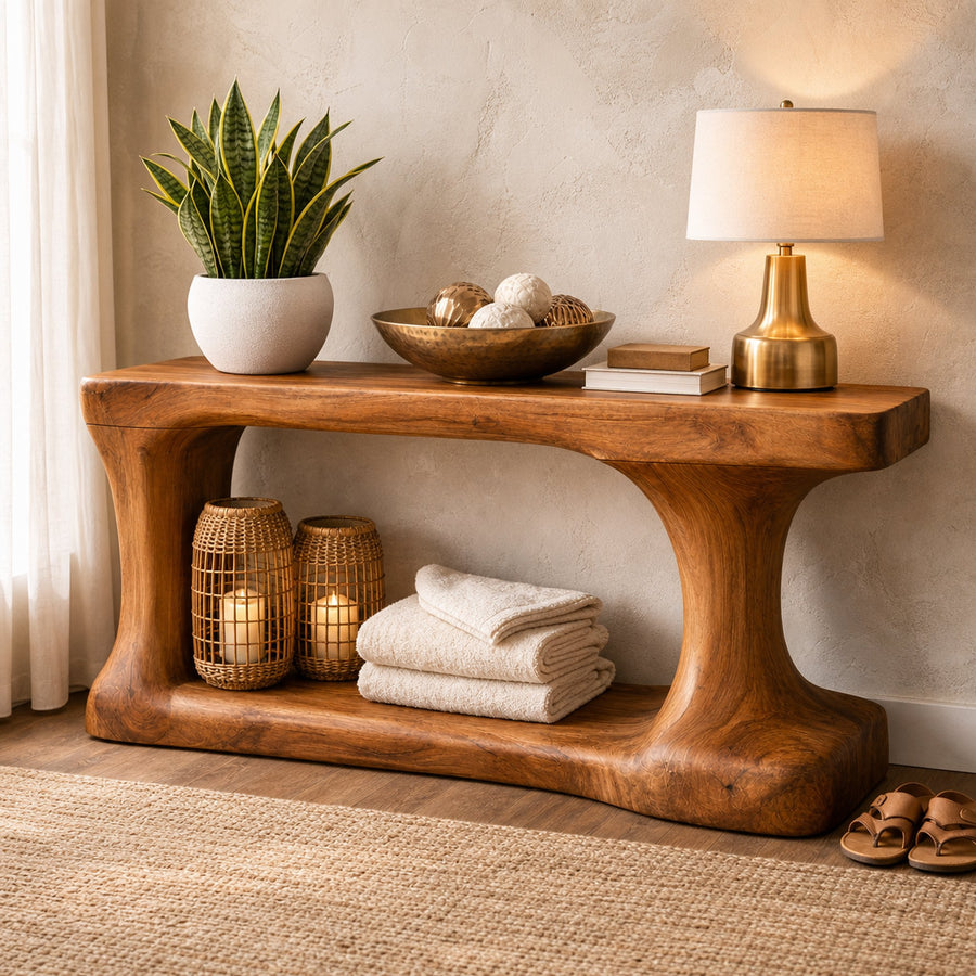 Rustic Console Table Organic Sculptural Design For Entryway