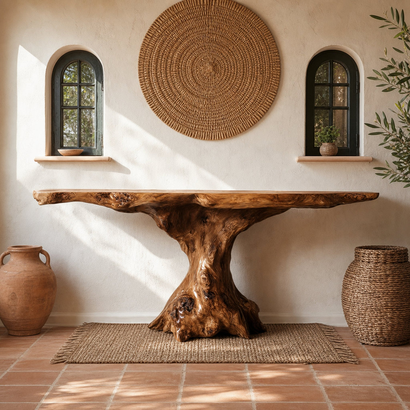 Rustic Console Table Organic Wood Slab Artist Studio