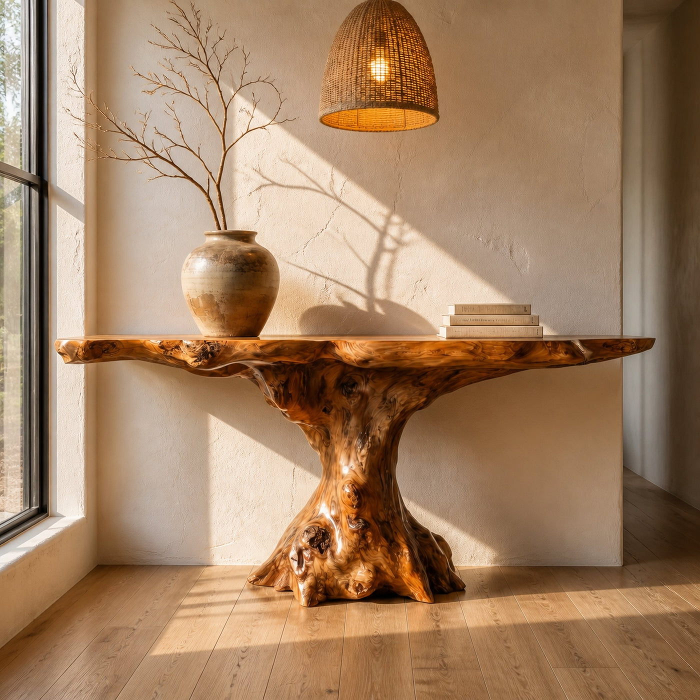 Rustic Console Table Organic Wood Slab Artist Studio - product view 6