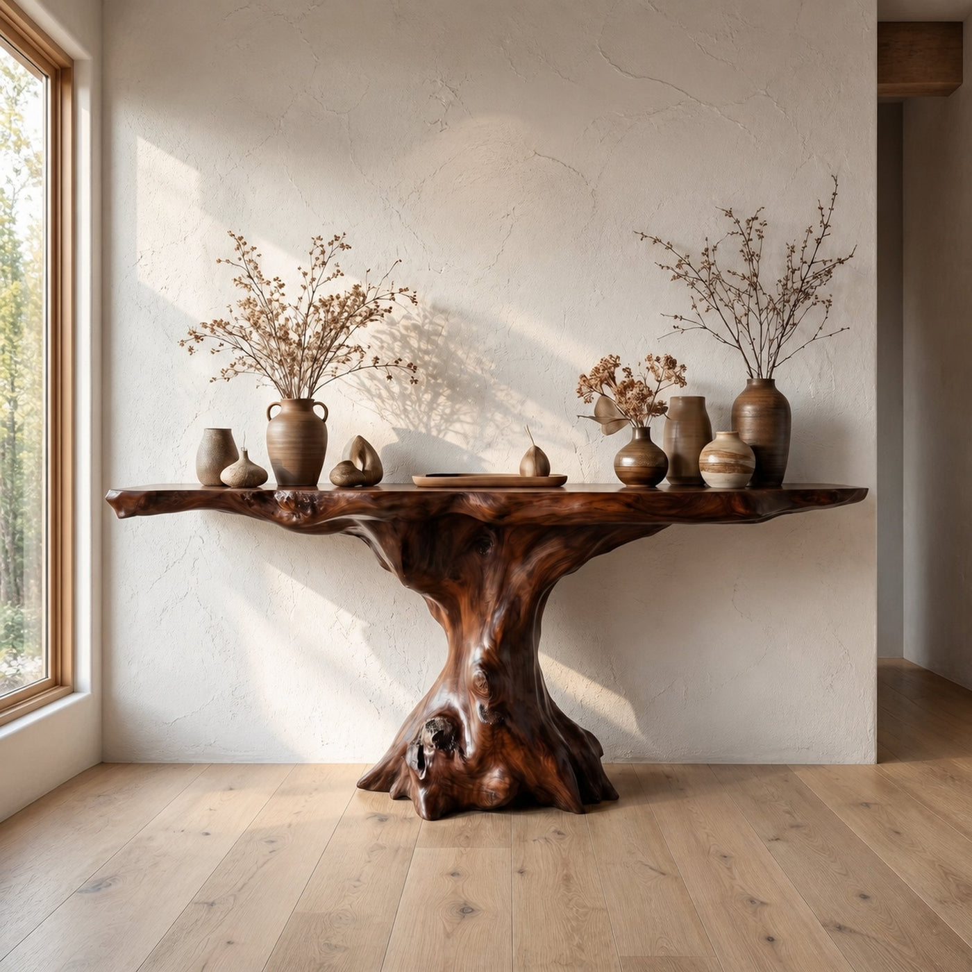 Rustic Console Table Organic Wood Slab Artist Studio - product view 7
