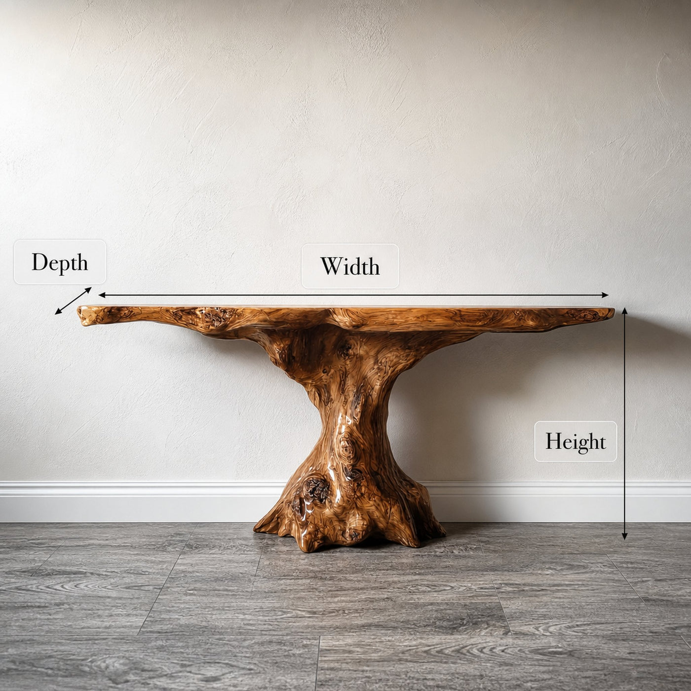 Rustic Console Table Organic Wood Slab Artist Studio - product view 8